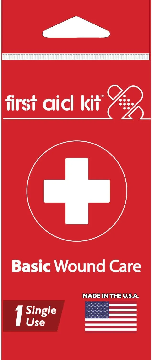 First-Aid Kit Single Use Portable Kit with Bandages, Gauze Pads, Hand Sanitizer, Antiseptic Wipe, Triple Antibiotic Cream, Aspirin Pills - 5 Units