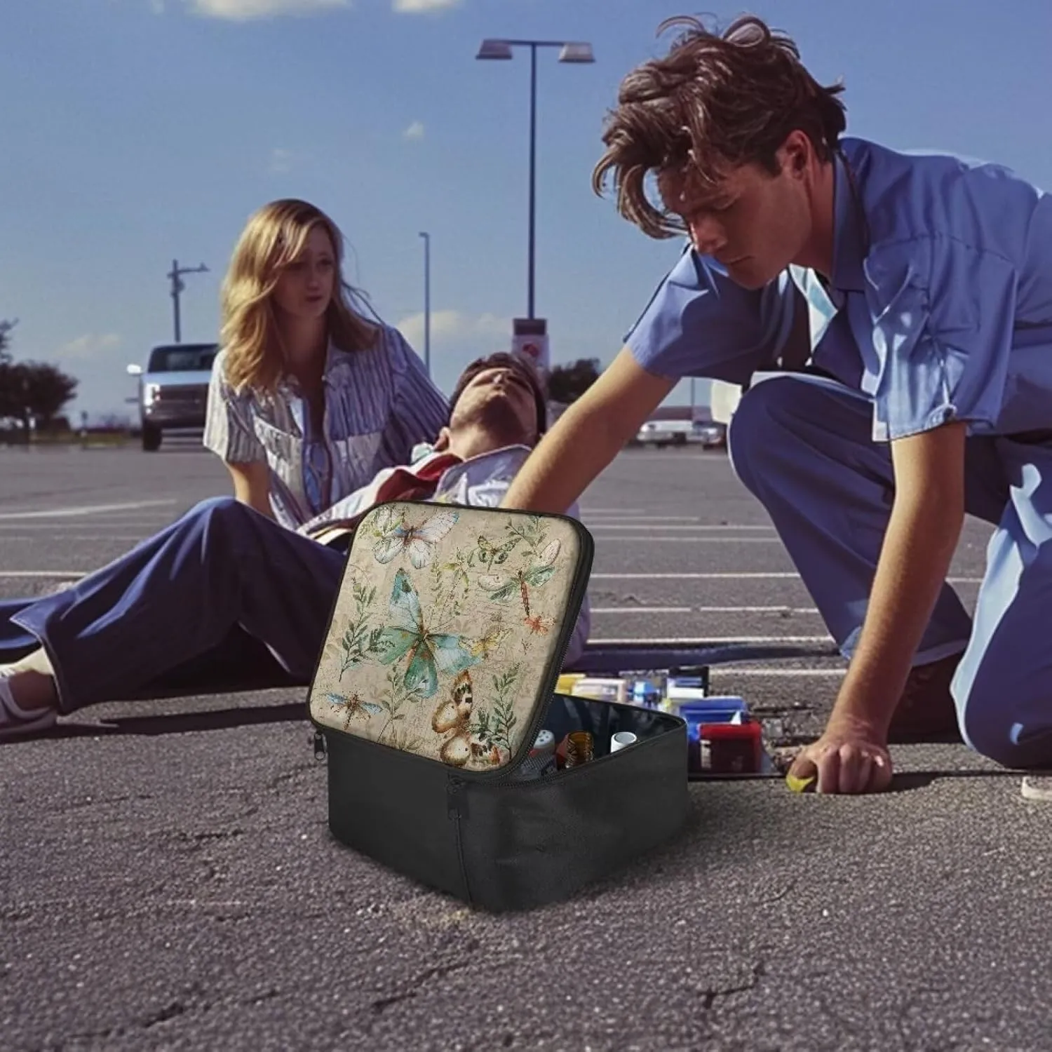 First Aid Kit Travel Bag Empty Retro Butterfly First Aid Zipper Pouch Empty Medical Bag Medical Supplies Organizer Bag Empty Travel Medicine Bag for Car Home Camping Hiking