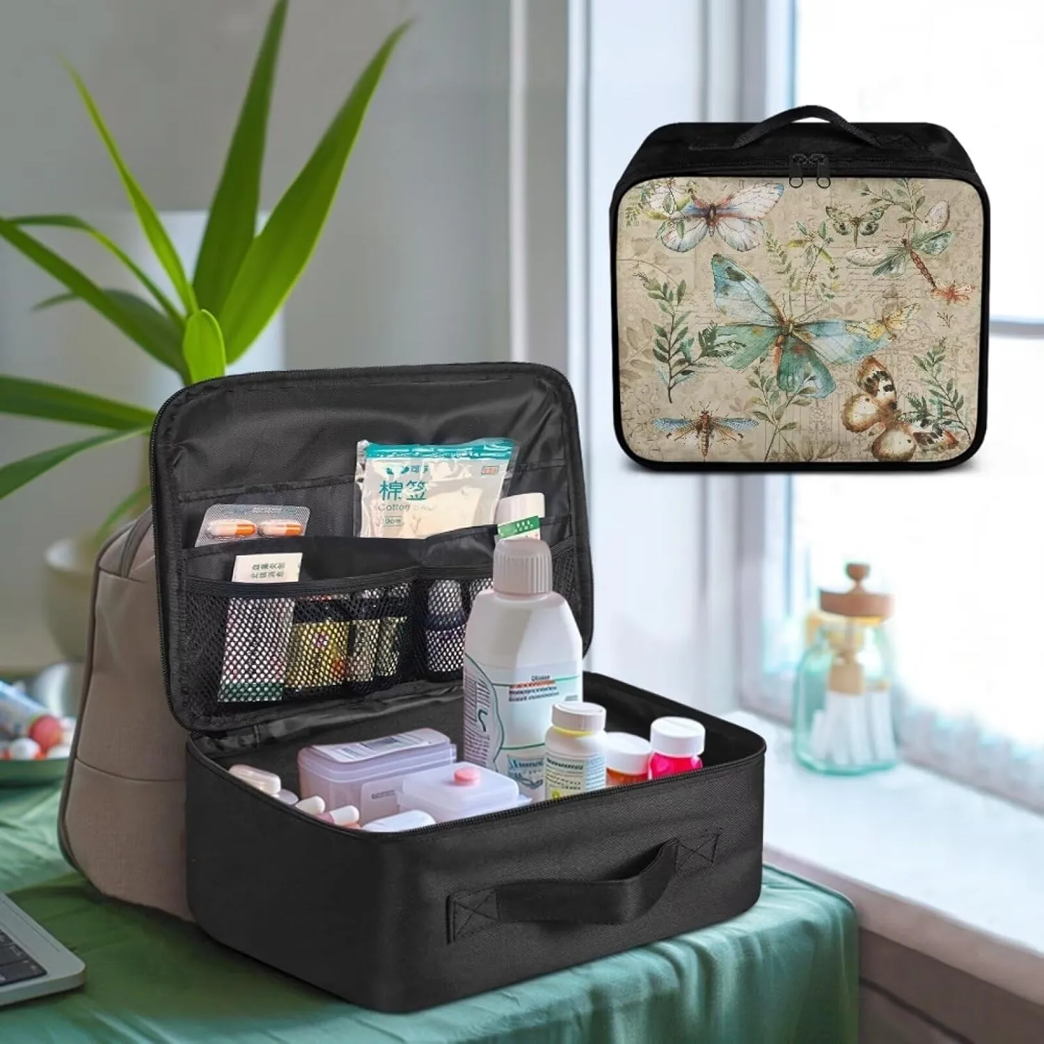First Aid Kit Travel Bag Empty Retro Butterfly First Aid Zipper Pouch Empty Medical Bag Medical Supplies Organizer Bag Empty Travel Medicine Bag for Car Home Camping Hiking