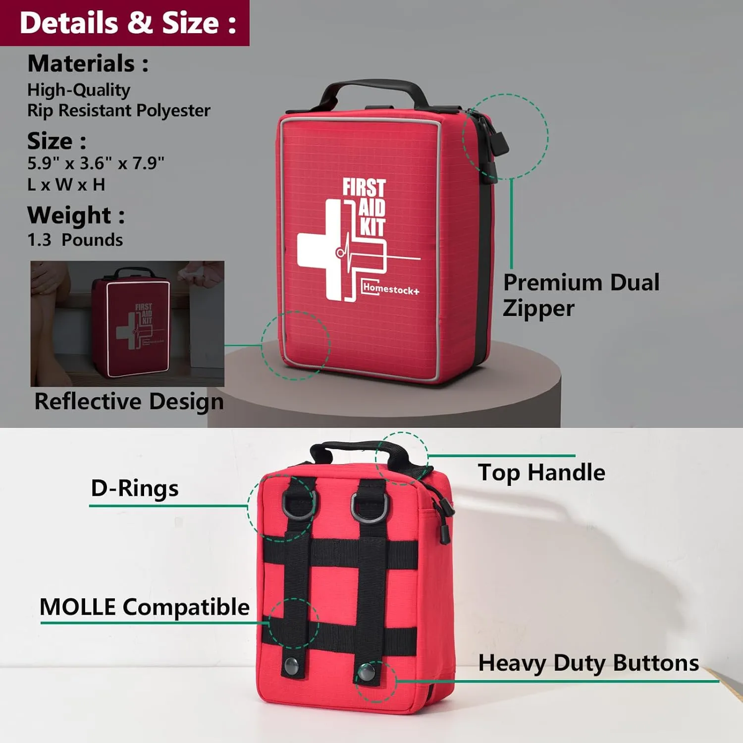First Aid Kit, Upgrade Trauma First Aid Kit with Labelled Compartments -Emergency Medical Kits with Molle System First Aid Kits for Car, Home, Hiking, Camping and Outdoor Emergencies -216 Pieces