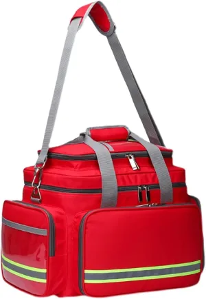 First Aid Paramedic Bag Empty, Emergency Trauma Bag with Multiple Pockets & Dividers for Home Nurse, Community Care - Green(Red)