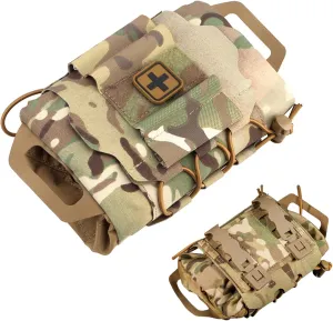 First Aid Pouch, Two Piece System First Aid Kit Bag Empty, Multi-Pocket Belt Pouch, Waterproof Oxford Cloth Small Medical Bag for Camping, Hiking