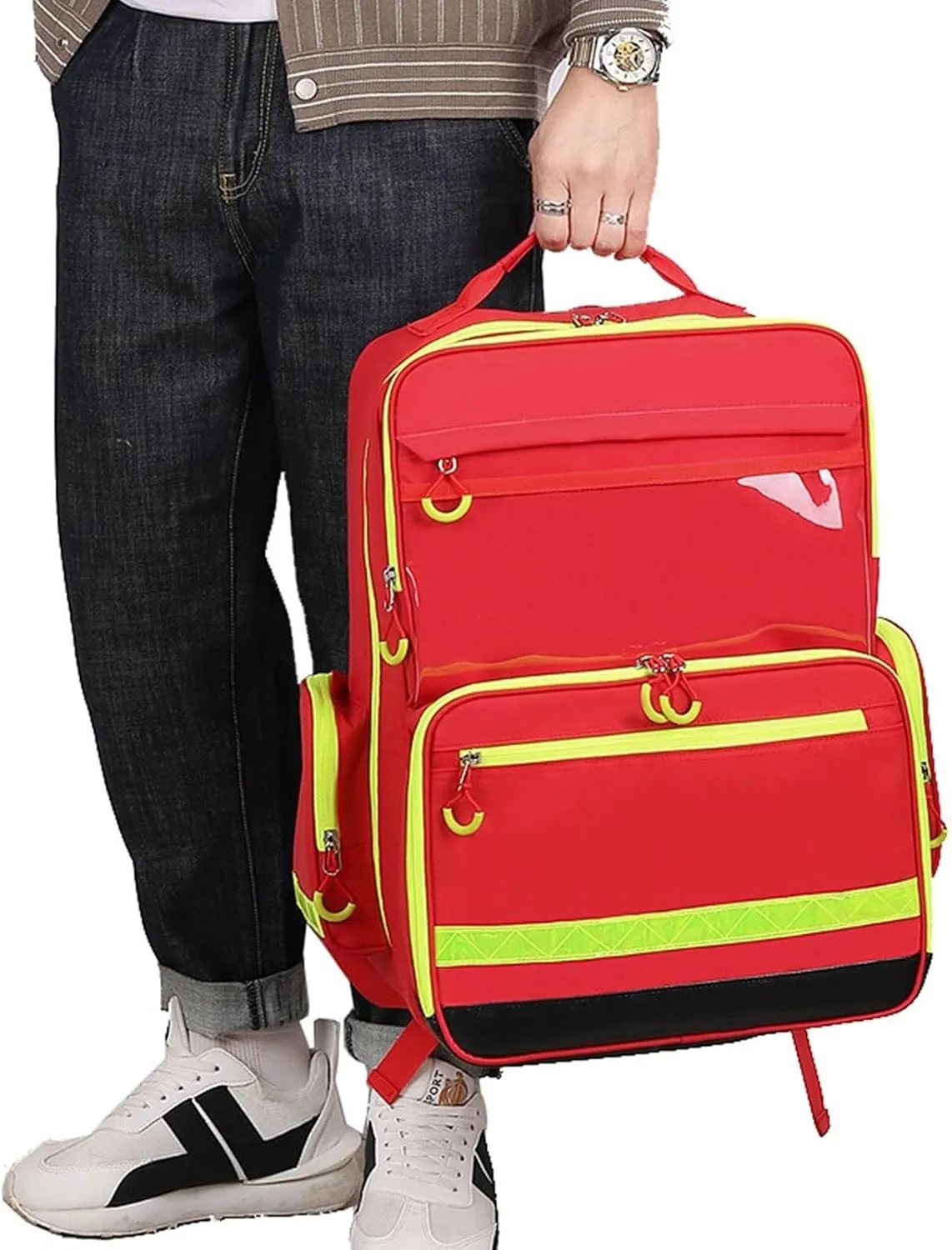 First Responder Aid Bag with Multiple Pockets, Portable First Aid Kit Bag for Car, Home, Camping, Hiking - Empty Trauma Backpack