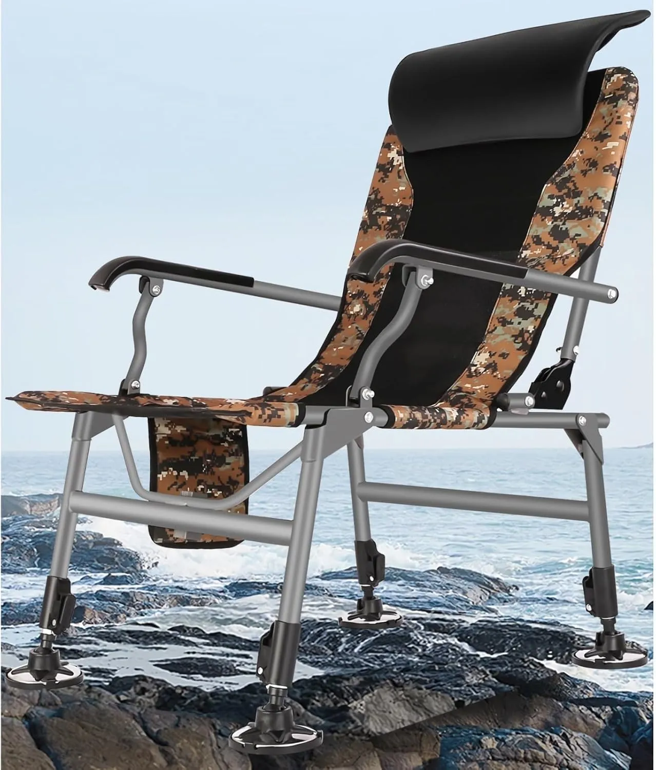 Fishing Chair Outdoor Folding Chair Full Back Padded Height Adjustable Camp Chair with Pillow Camping Fishing Recliner Chair Camping Chairs (Color : B)