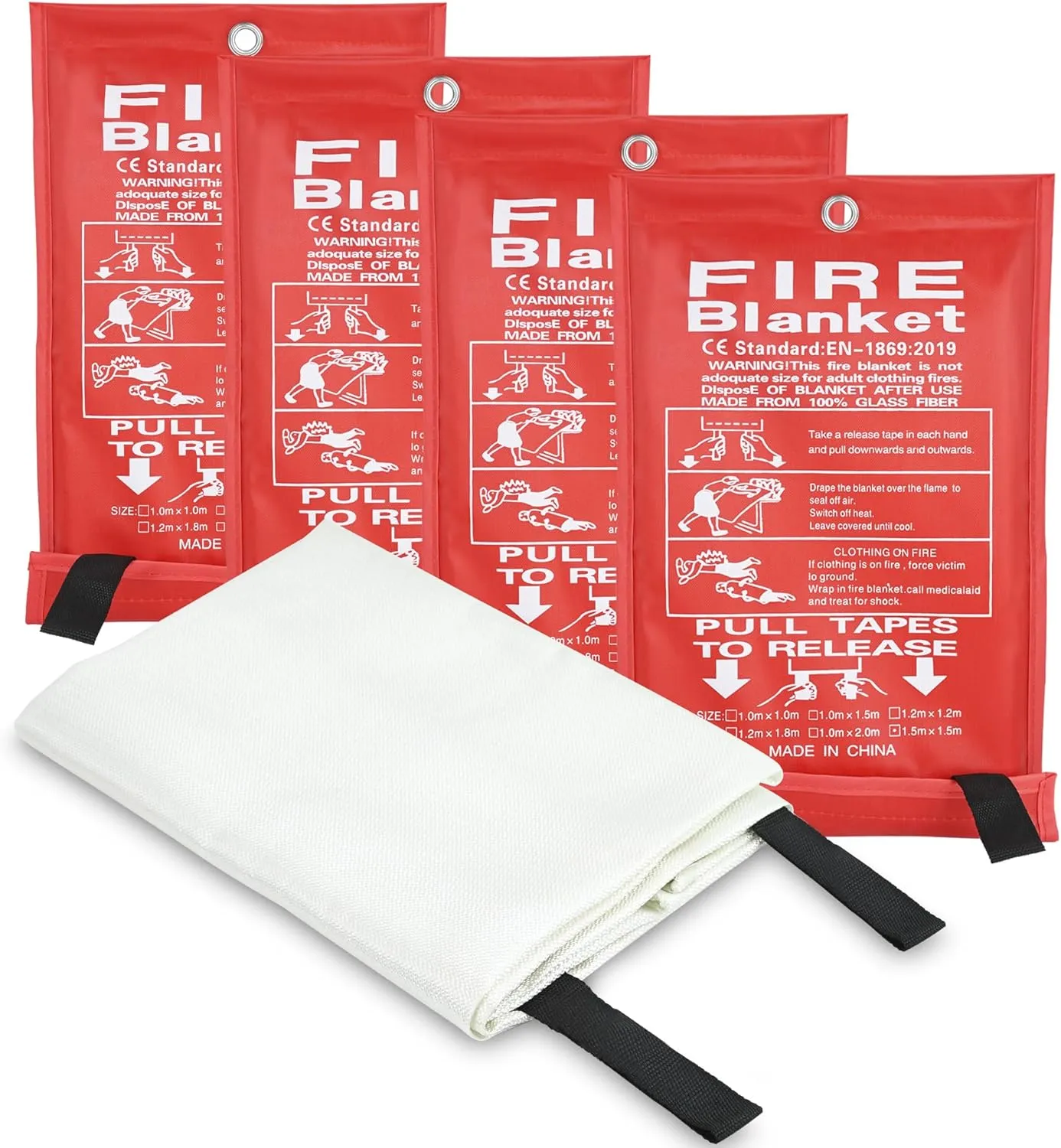 FJNATINH Emergency Fire Blanket - 4Pack 60x60'' Fiberglass Flame Retardant Fire Blanket for Kitchen, Home, Fireplace, Grill, Warehouse, Camping Use