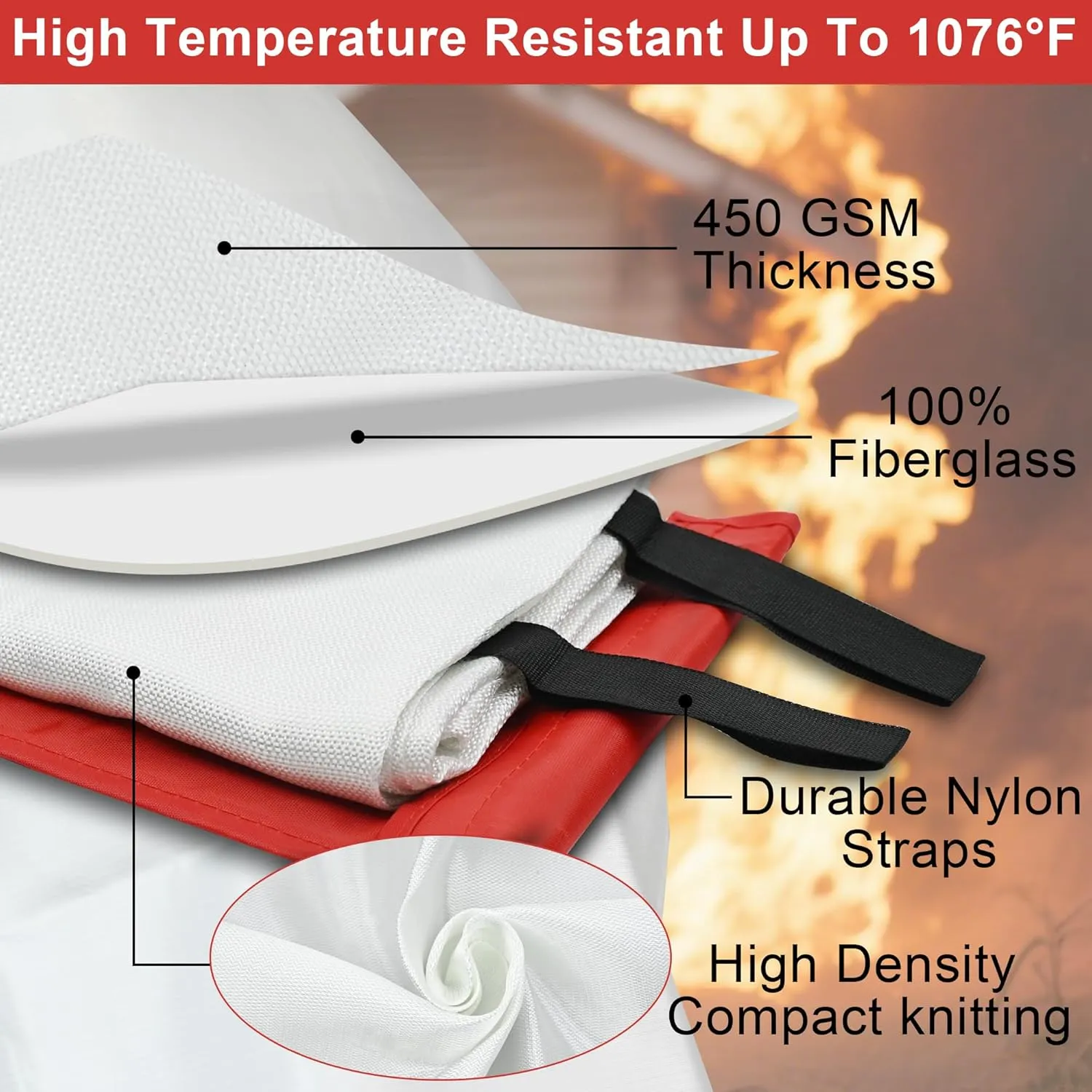 FJNATINH Emergency Fire Blanket - 4Pack 60x60'' Fiberglass Flame Retardant Fire Blanket for Kitchen, Home, Fireplace, Grill, Warehouse, Camping Use