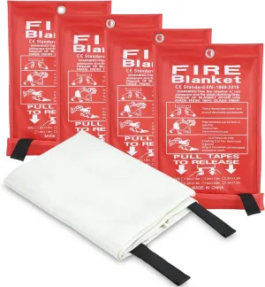 FJNATINH Emergency Fire Blanket - 4Pack 60x60'' Fiberglass Flame Retardant Fire Blanket for Kitchen, Home, Fireplace, Grill, Warehouse, Camping Use