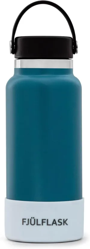 FJULflask Vacuum Insulated Water Bottle 32oz - Stainless Steel Thermo Mug - Wide Mouth Chug Lid Screw Top - Metal Canteen Keeps Hot for 12 & Cold for 24 Hours (Blue)