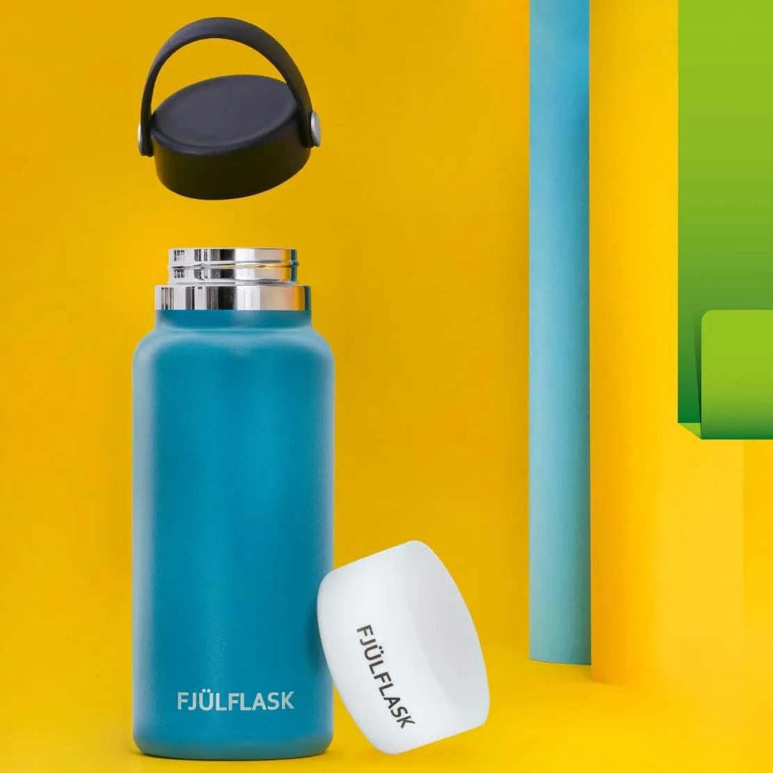 FJULflask Vacuum Insulated Water Bottle 32oz - Stainless Steel Thermo Mug - Wide Mouth Chug Lid Screw Top - Metal Canteen Keeps Hot for 12 & Cold for 24 Hours (Blue)