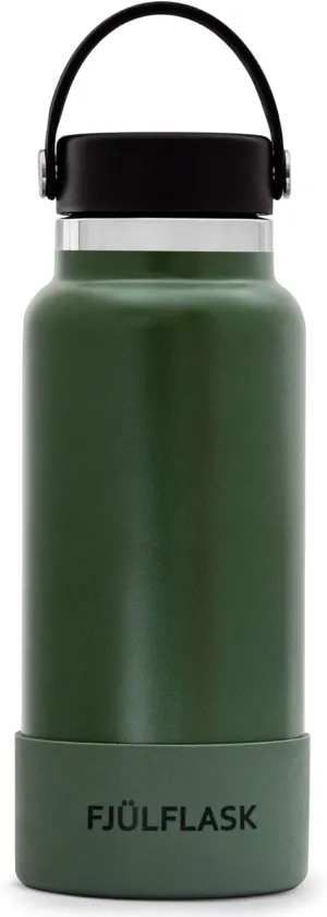 FJULflask Vacuum Insulated Water Bottle 32oz - Stainless Steel Thermo Mug - Wide Mouth Chug Lid Screw Top - Metal Canteen Keeps Hot for 12 & Cold for 24 Hours (Olive)