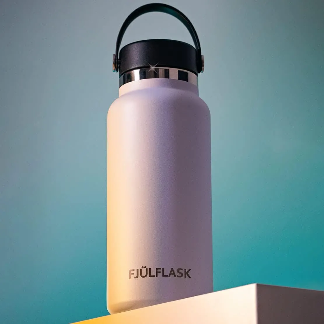 FJULflask Vacuum Insulated Water Bottle 32oz - Stainless Steel Thermo Mug - Wide Mouth Chug Lid Screw Top - Metal Canteen Keeps Hot for 12 & Cold for 24 Hours (Red)
