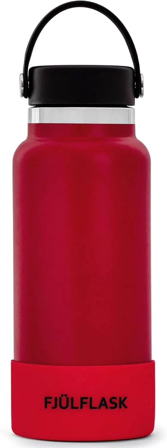 FJULflask Vacuum Insulated Water Bottle 32oz - Stainless Steel Thermo Mug - Wide Mouth Chug Lid Screw Top - Metal Canteen Keeps Hot for 12 & Cold for 24 Hours (Red)