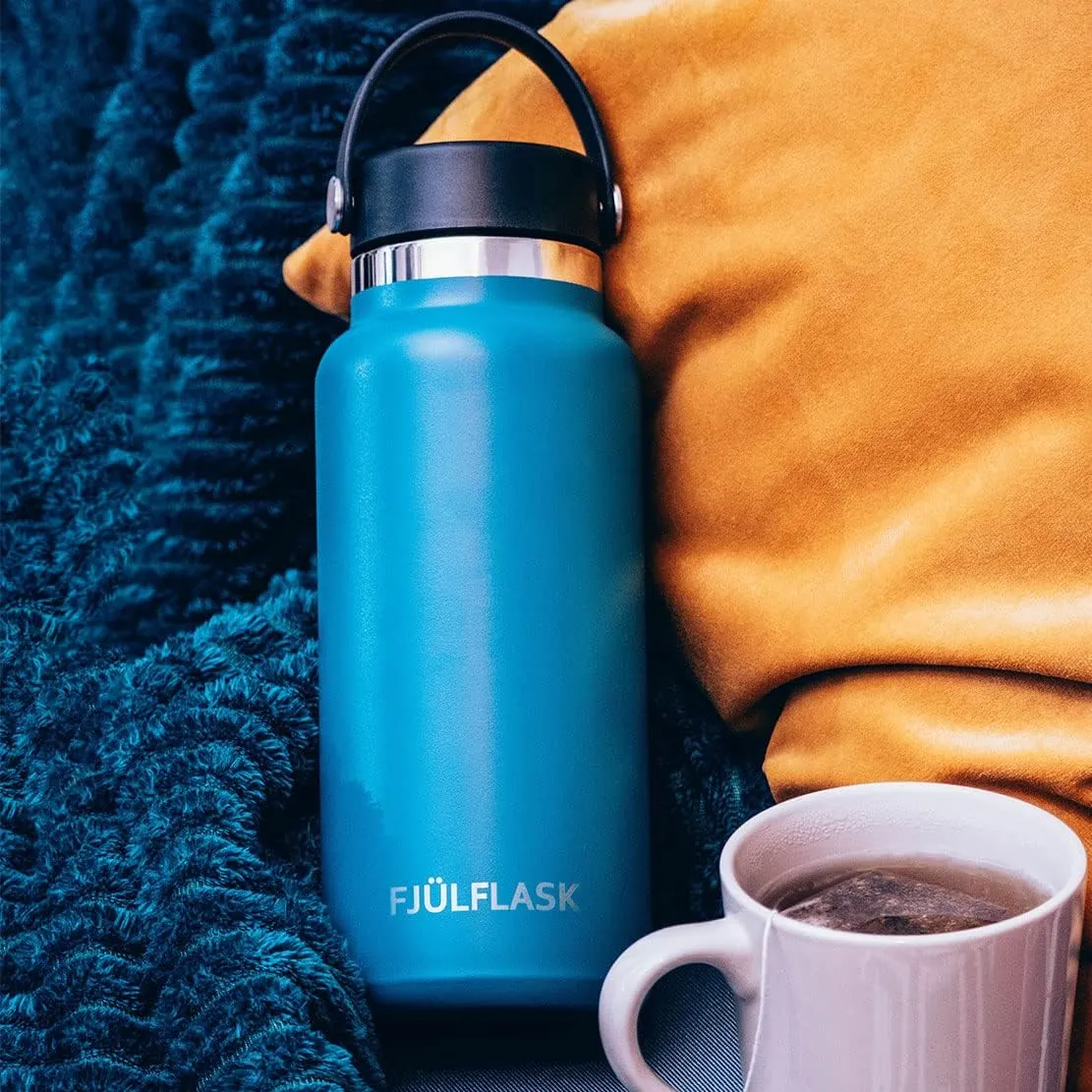 FJULflask Vacuum Insulated Water Bottle 32oz - Stainless Steel Thermo Mug - Wide Mouth Chug Lid Screw Top - Metal Canteen Keeps Hot for 12 & Cold for 24 Hours (Red)