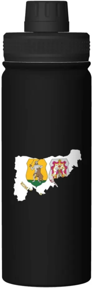 Flag Map of Komárom Esztergom County Water Bottle 18OZ Stainless Steel Insulated Water Bottles With Spout Lid Sports Keep Cold and Hot Water Bottle For Biking Hiking