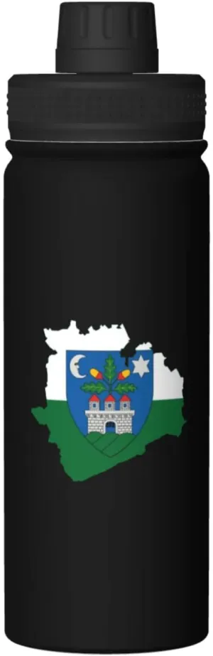 Flag Map of Veszprém County Water Bottle 18OZ Stainless Steel Insulated Water Bottles With Spout Lid Sports Keep Cold and Hot Water Bottle For Biking Hiking