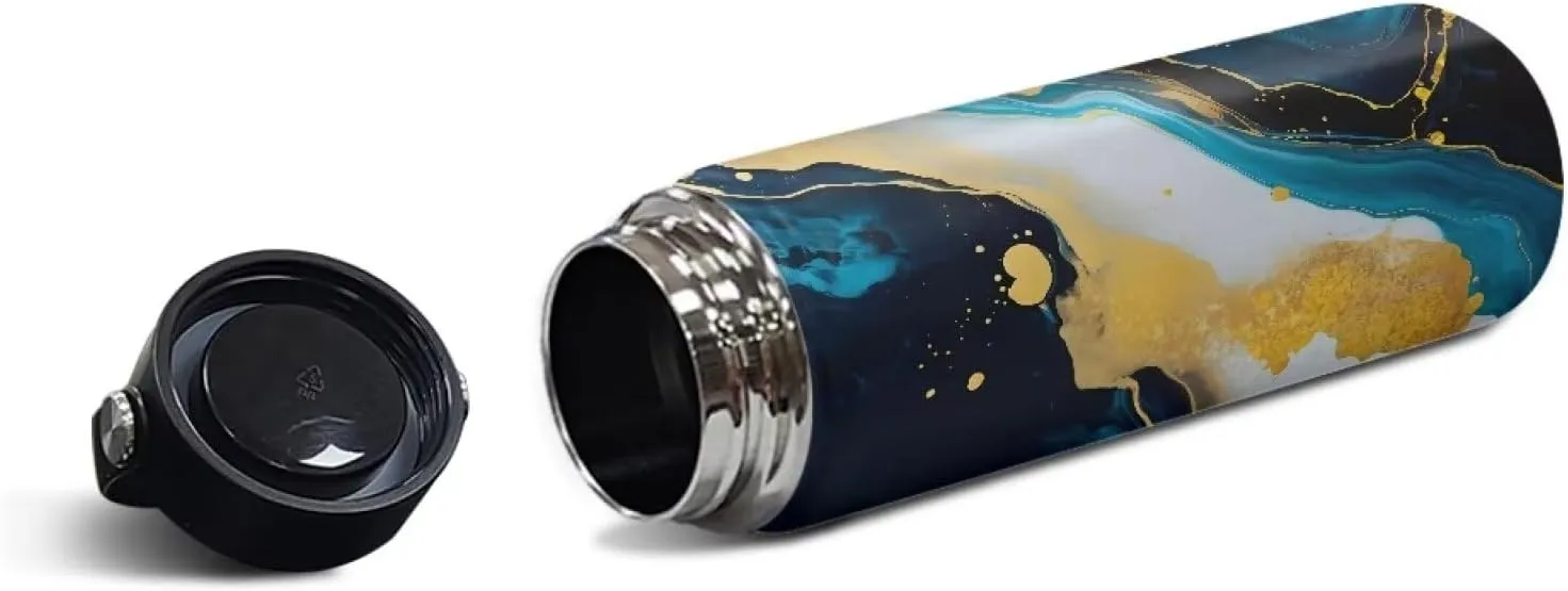 Flashideas Blue Marble Print Insulated water bottles 24 hr cold & 12 hr hot condensation Pro Grade Stainless Steel Leak Proof Double Walled Thermo Mug