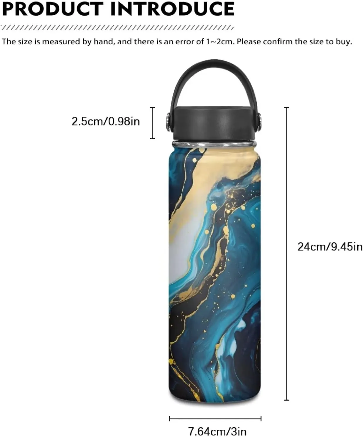Flashideas Blue Marble Print Insulated water bottles 24 hr cold & 12 hr hot condensation Pro Grade Stainless Steel Leak Proof Double Walled Thermo Mug