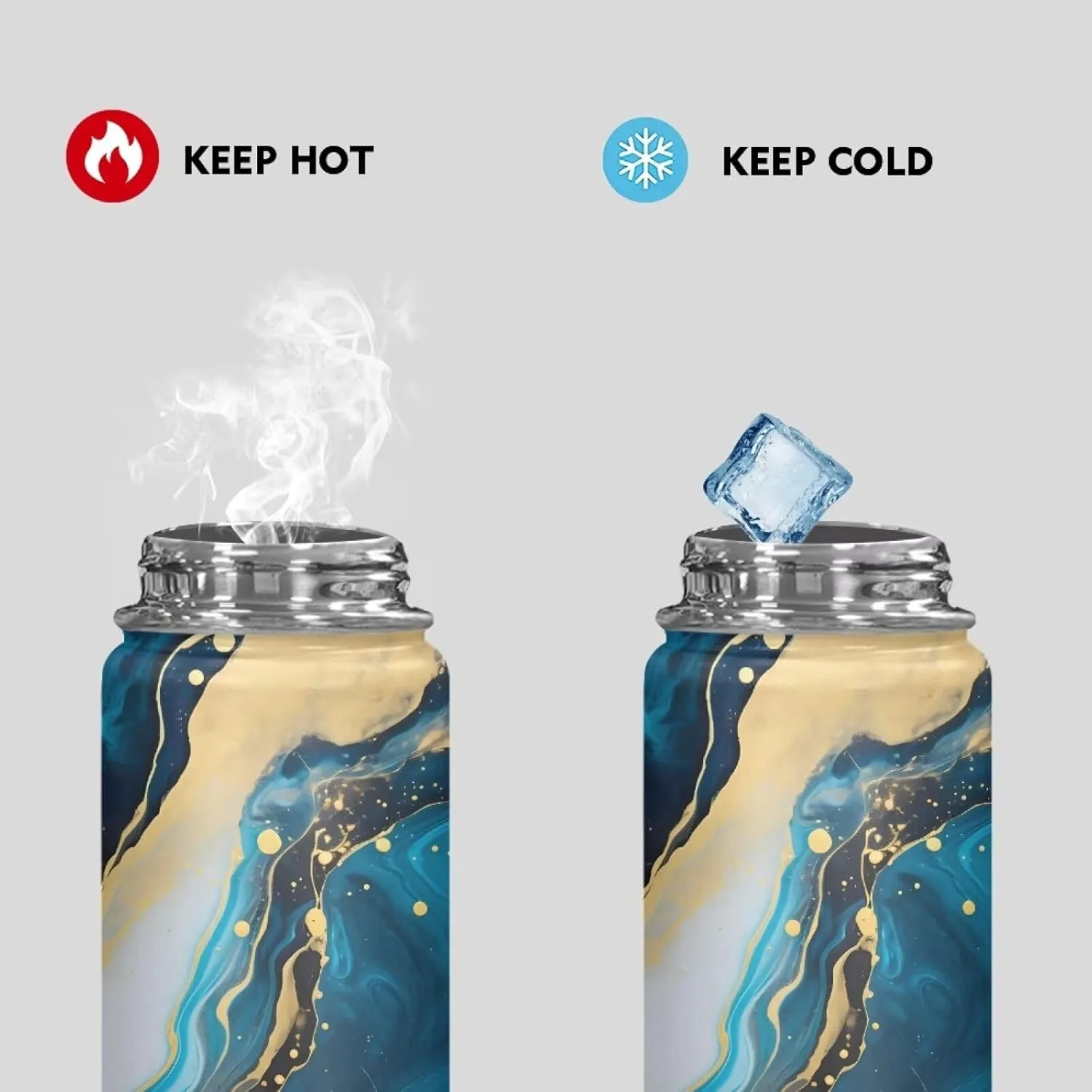 Flashideas Blue Marble Print Insulated water bottles 24 hr cold & 12 hr hot condensation Pro Grade Stainless Steel Leak Proof Double Walled Thermo Mug