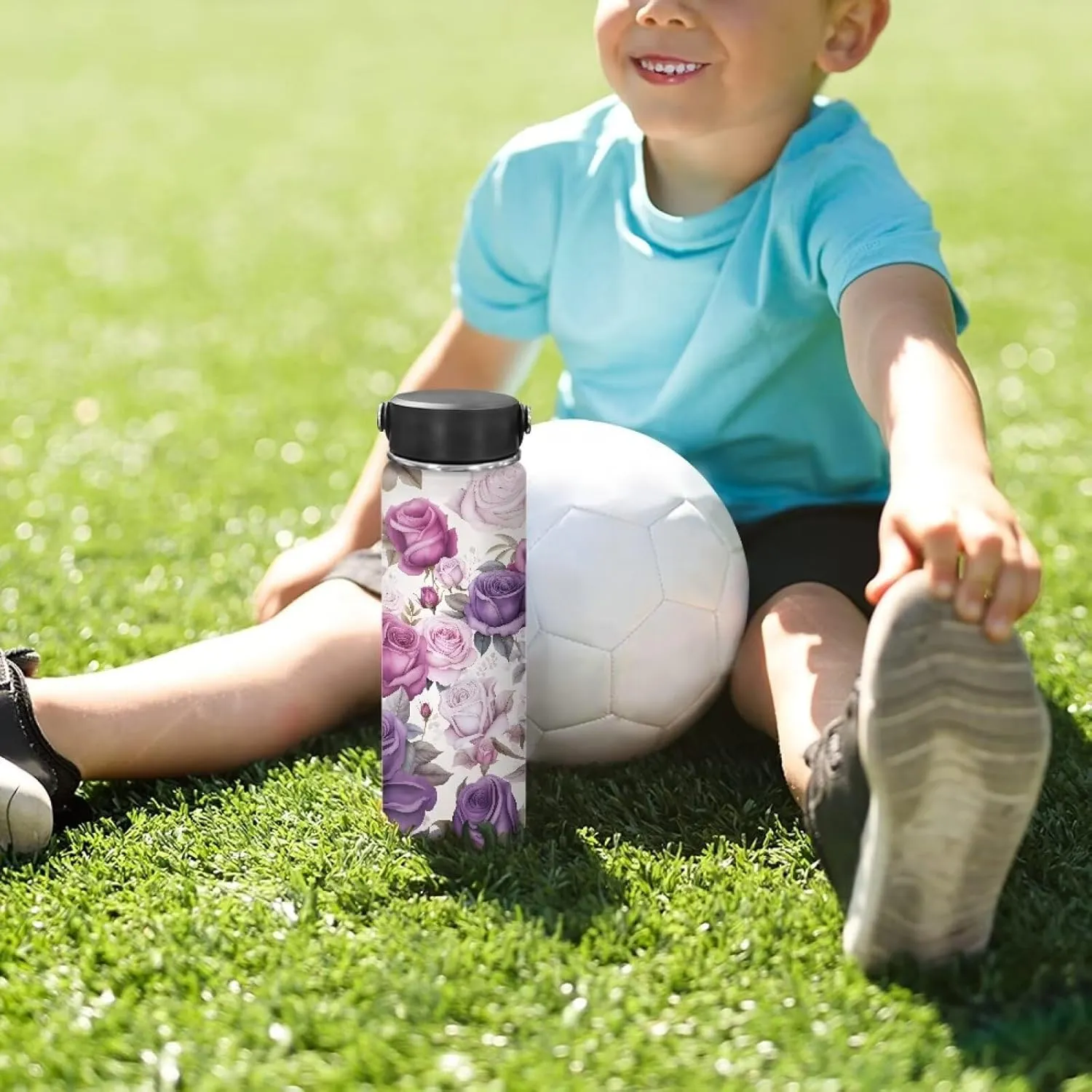 Flashideas Purple Rose Water Bottles Stainless Steel Vacuum Insulated Water Bottles Leakproof Lightweight Keeps Cold and Hot Great for Travel Hiking Biking Running