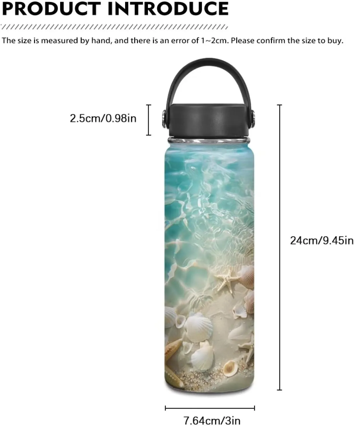 Flashideas Starfish Shell Water Bottles for Girls 20oz Leak Proof Double Walled Stainless Steel Gym Bottles for Men Women Insulated Thermos Hot Cold Hiking Canteen