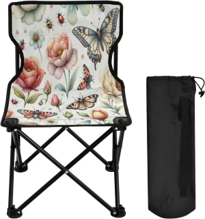 Flower Butterfly Portable Outdoor Folding Chair Anti-Slip Padded Oxford Cloth Stool Camping Chair Small for Beach Hiking Fishing Gardening Quad Camp Chair