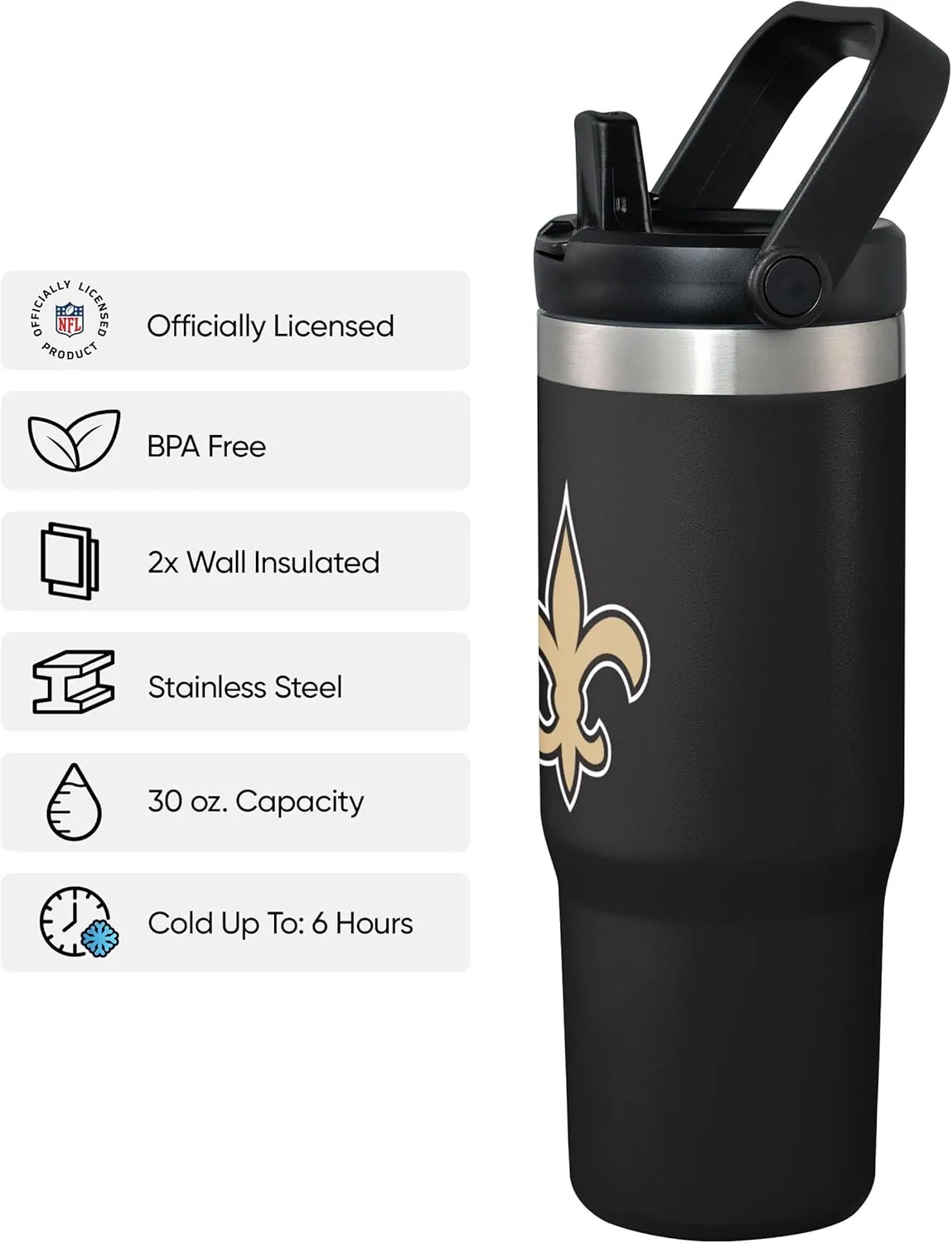 FOCO NFL Unisex-Adult NFL Team Logo Insulated Travel Mug 30oz Straw Tumbler