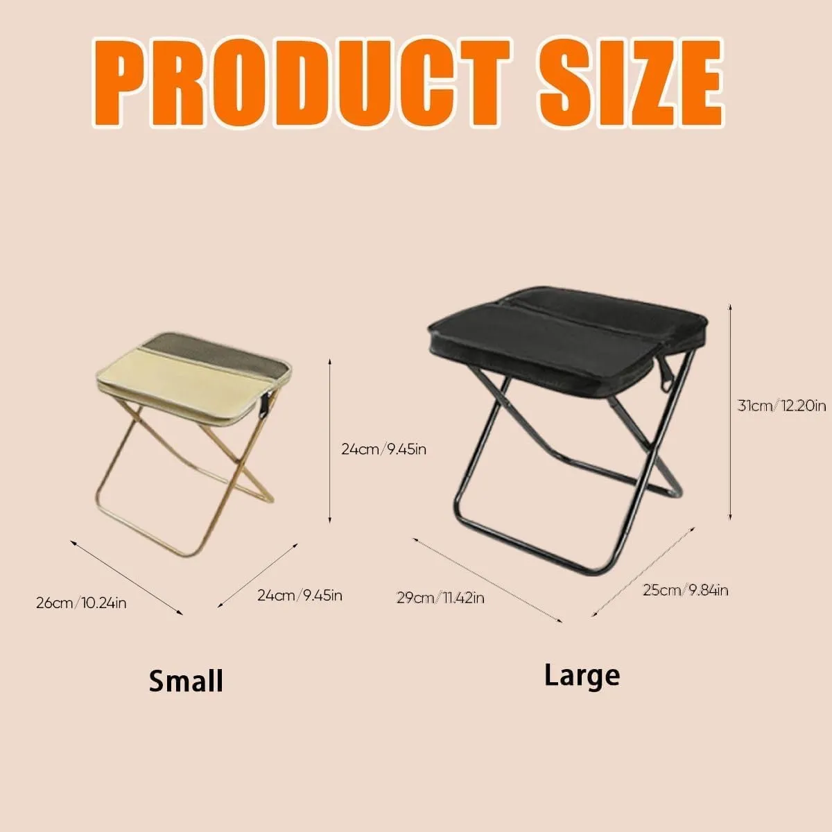Foldable Backpack Stool,Mini Camping Collapsible Stool,Small Foldable Fishing Chair,Lightweight Outdoor Seat with Adjustable Strap,Portable Camping Stools & Collapsible Chair (Black, Large)