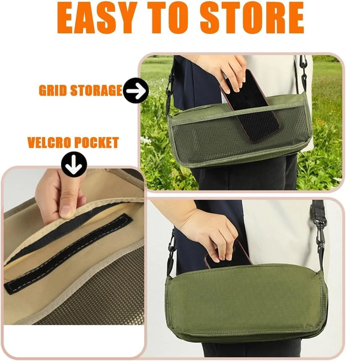 Foldable Backpack Stool,Mini Camping Collapsible Stool,Small Foldable Fishing Chair,Lightweight Outdoor Seat with Adjustable Strap,Portable Camping Stools & Collapsible Chair (Black, Large)
