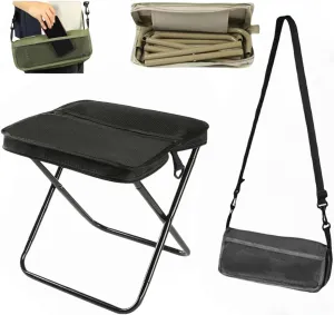 Foldable Backpack Stool,Mini Camping Collapsible Stool,Small Foldable Fishing Chair,Lightweight Outdoor Seat with Adjustable Strap,Portable Camping Stools & Collapsible Chair (Black, Large)