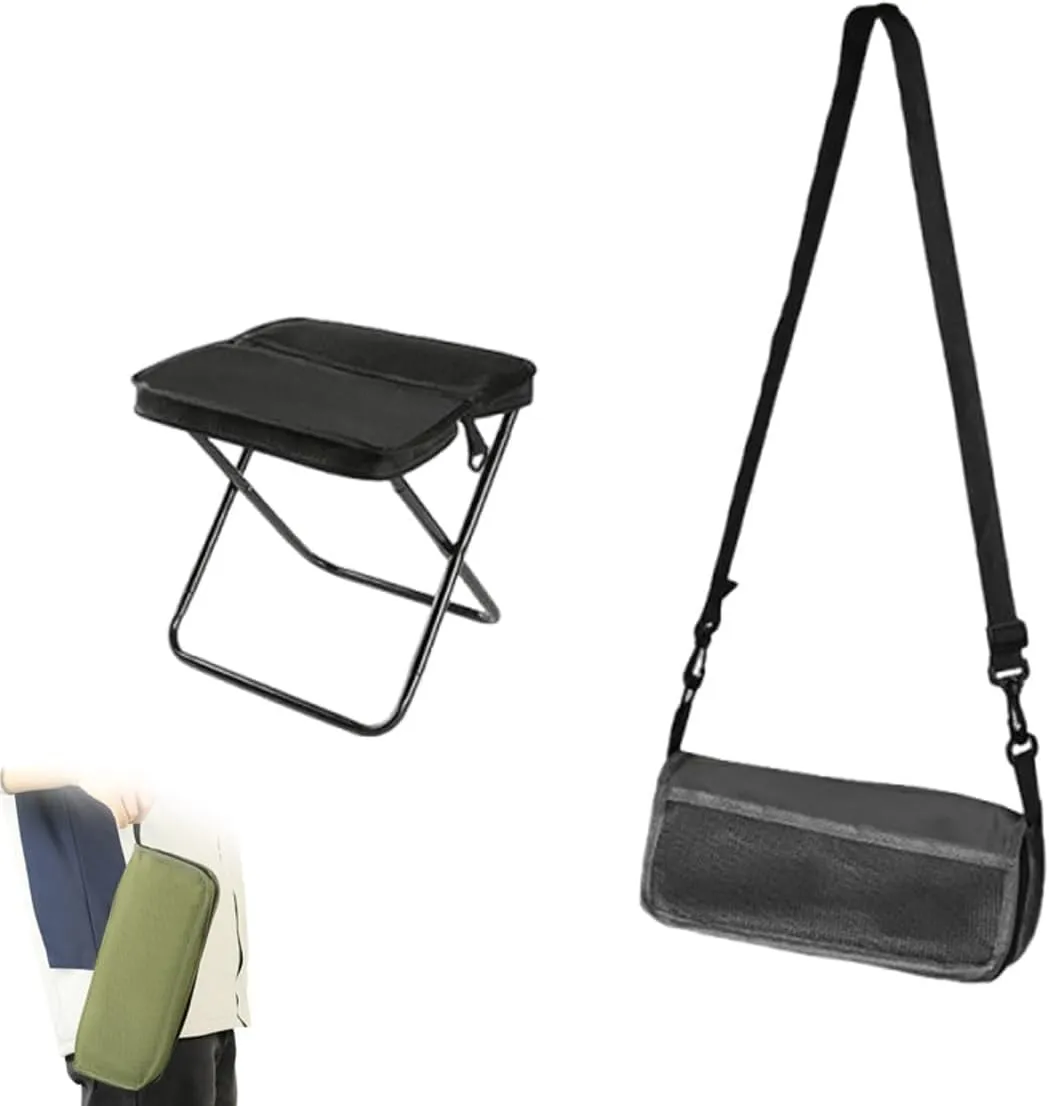 Foldable Backpack Stool,Mini Camping Collapsible Stool,Small Foldable Fishing Chair,Lightweight Outdoor Seat with Adjustable Strap,Portable Camping Stools & Collapsible Chair (Black, Large)
