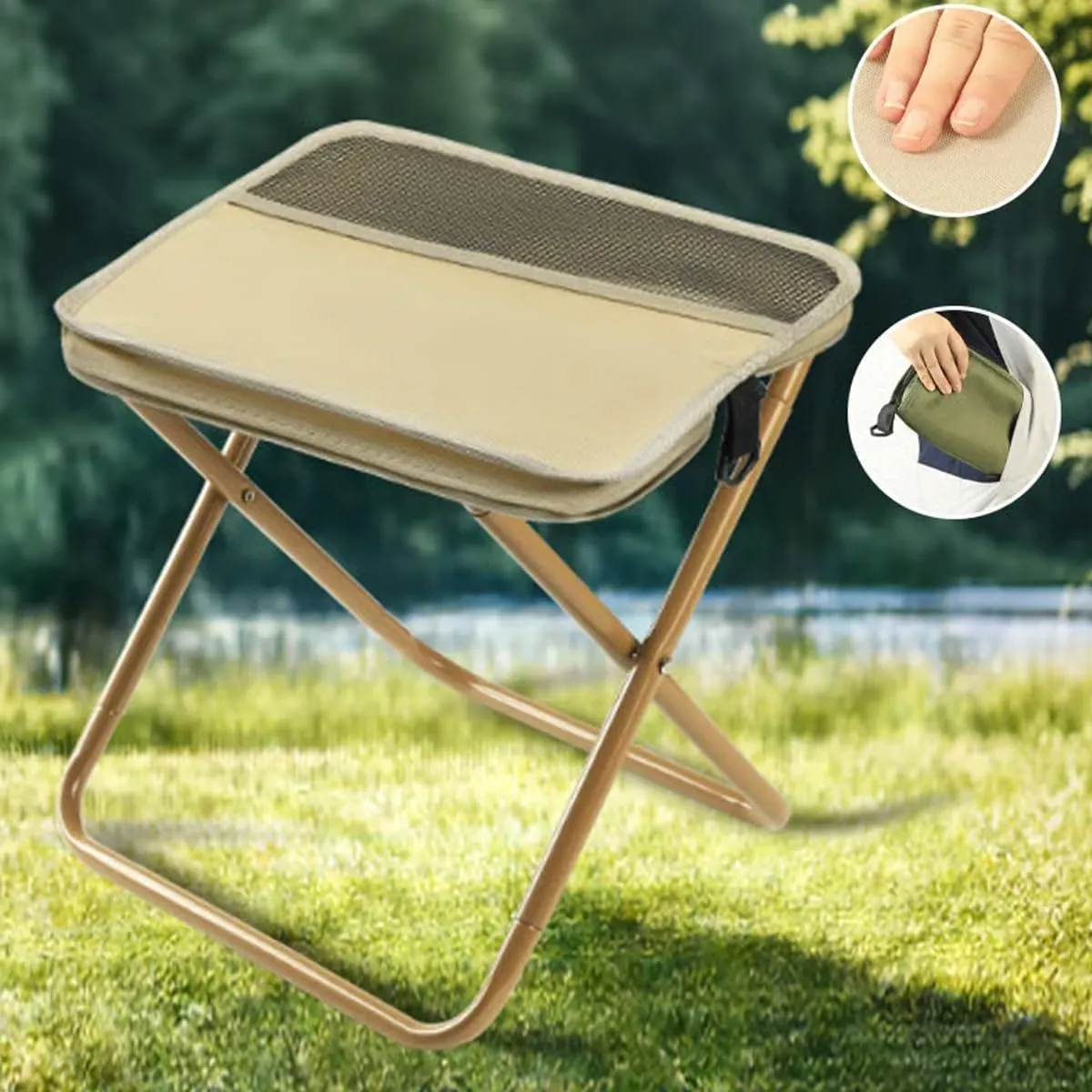 Foldable Backpack Stool,Mini Camping Collapsible Stool,Small Foldable Fishing Chair,Lightweight Outdoor Seat with Adjustable Strap,Portable Camping Stools & Collapsible Chair (Black, Large)