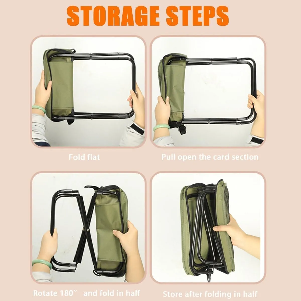 Foldable Backpack Stool,Mini Camping Collapsible Stool,Small Foldable Fishing Chair,Lightweight Outdoor Seat with Adjustable Strap,Portable Camping Stools & Collapsible Chair(Beige,Small)
