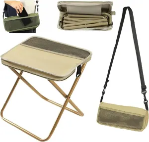 Foldable Backpack Stool,Mini Camping Collapsible Stool,Small Foldable Fishing Chair,Lightweight Outdoor Seat with Adjustable Strap,Portable Camping Stools & Collapsible Chair(Beige,Small)