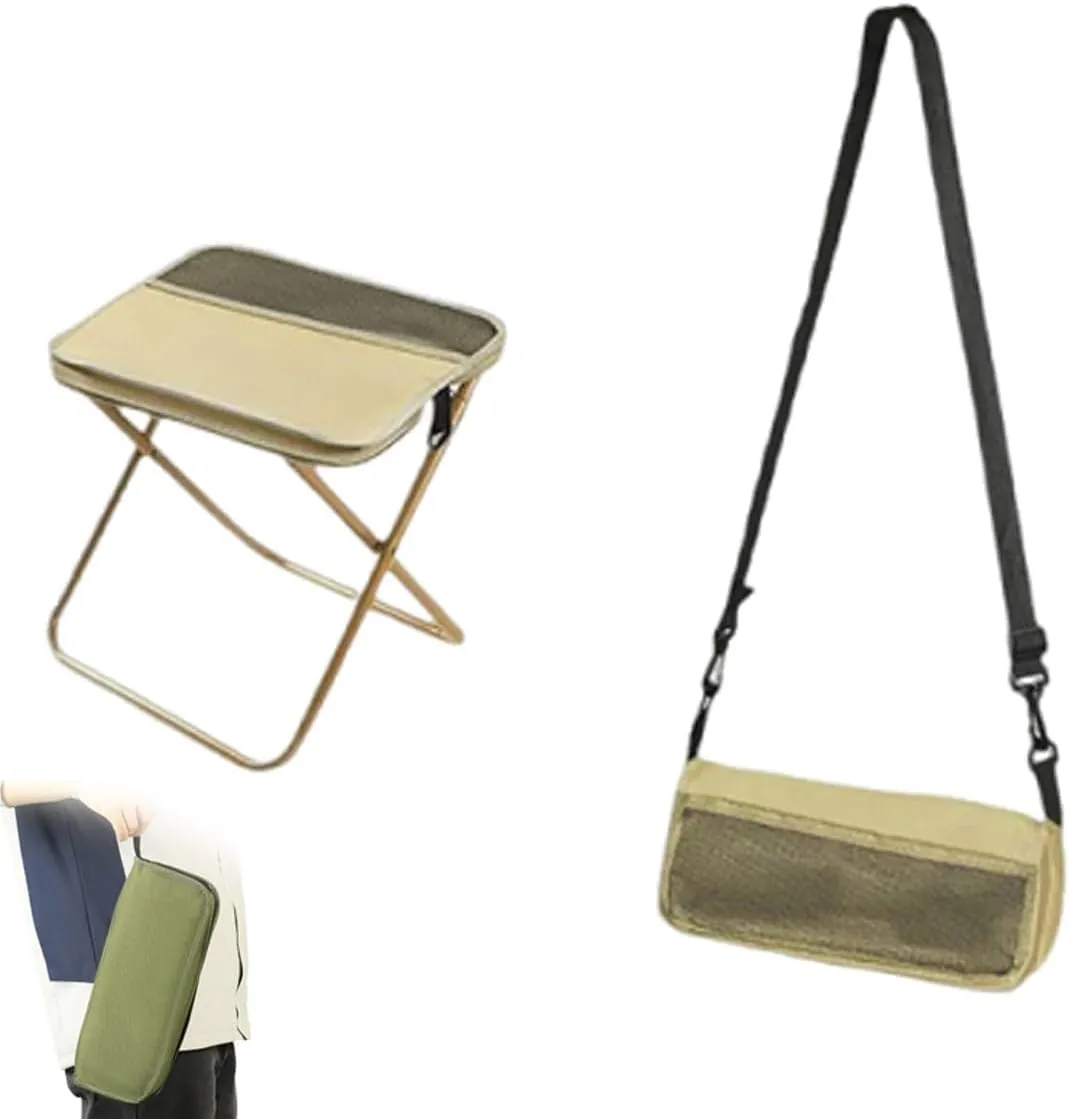 Foldable Backpack Stool,Mini Camping Collapsible Stool,Small Foldable Fishing Chair,Lightweight Outdoor Seat with Adjustable Strap,Portable Camping Stools & Collapsible Chair(Beige,Small)