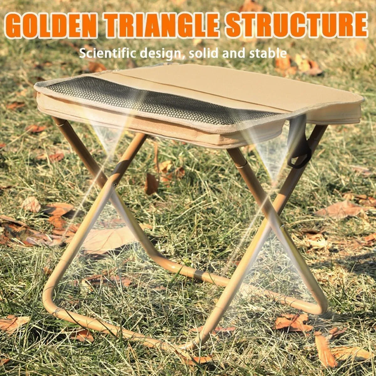 Foldable Backpack Stool,Mini Camping Collapsible Stool,Small Foldable Fishing Chair,Lightweight Outdoor Seat with Adjustable Strap,Portable Camping Stools & Collapsible Chair(Beige,Small)