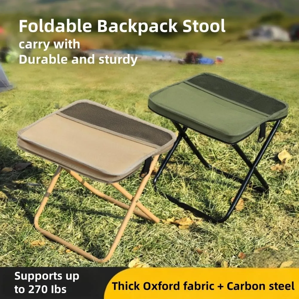 Foldable Backpack Stool,Portable Mini Camping Folding Seat,Lightweight Outdoor BBQ Seat with Adjustable Strap,Small Foldable Fishing Chair,for Camping, Fishing, Hiking, Outdoor (Black, Small)