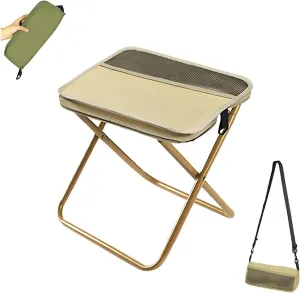 Foldable Backpack Stool,Portable Outdoor Camping Folding Stool,Ultra Lightweight Zipper Pocket Handbagstool with Adjustable Shoulder Strap,for Mountaineering,Hiking,Fishing (1 pcs Khaki, Small)