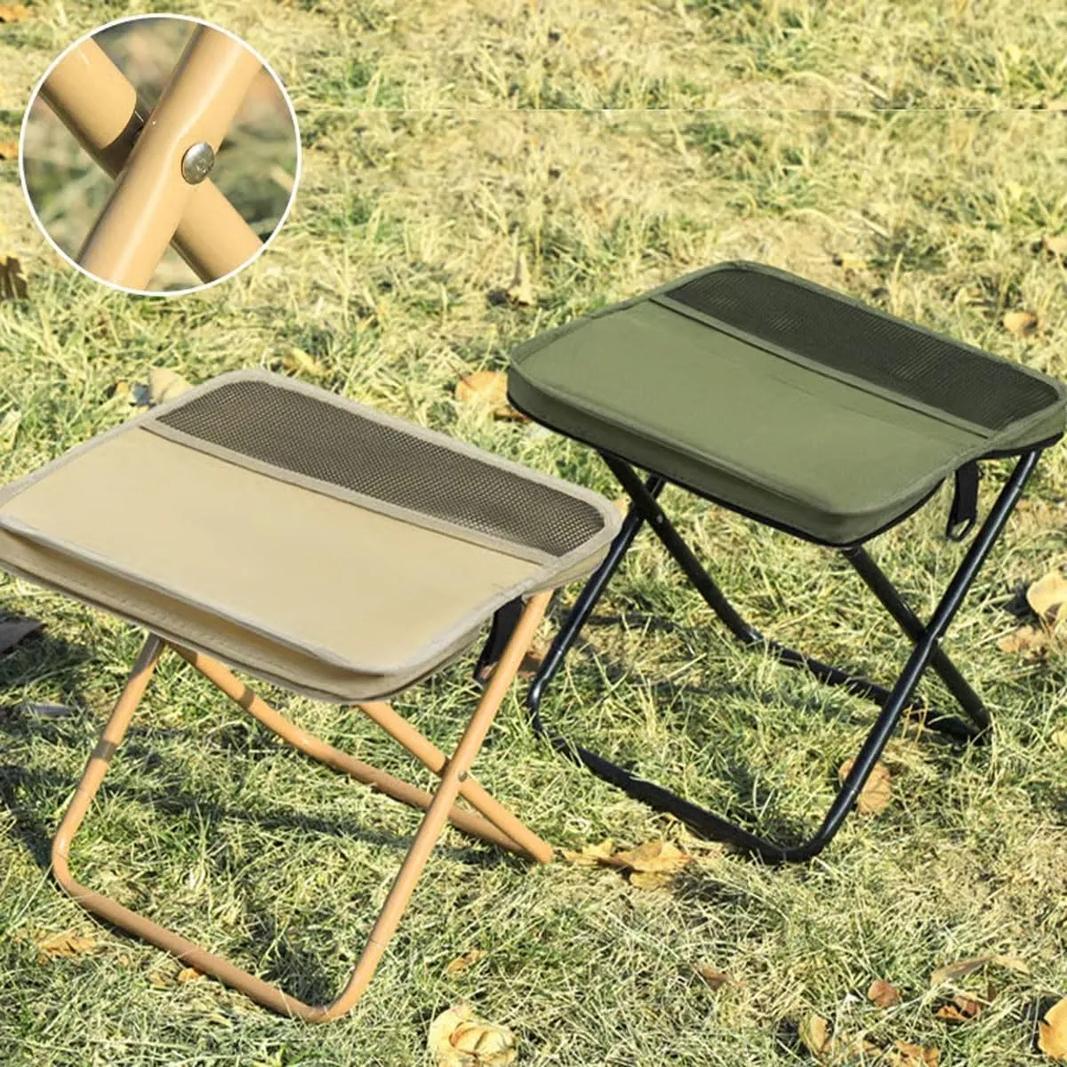 Foldable Backpack Stool,Portable Outdoor Camping Folding Stool,Ultra Lightweight Zipper Pocket Handbagstool with Adjustable Shoulder Strap,for Mountaineering,Hiking,Fishing (1 pcs Khaki, Small)