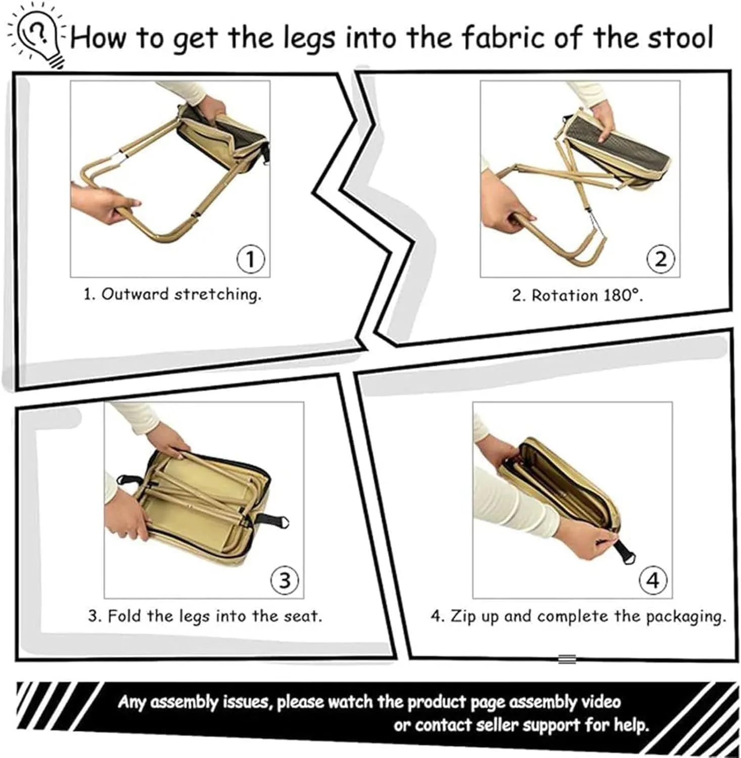 Foldable Backpack Stool,Portable Outdoor Camping Folding Stool,Ultra Lightweight Zipper Pocket Handbagstool with Adjustable Shoulder Strap,for Mountaineering,Hiking,Fishing (1 pcs Khaki, Small)