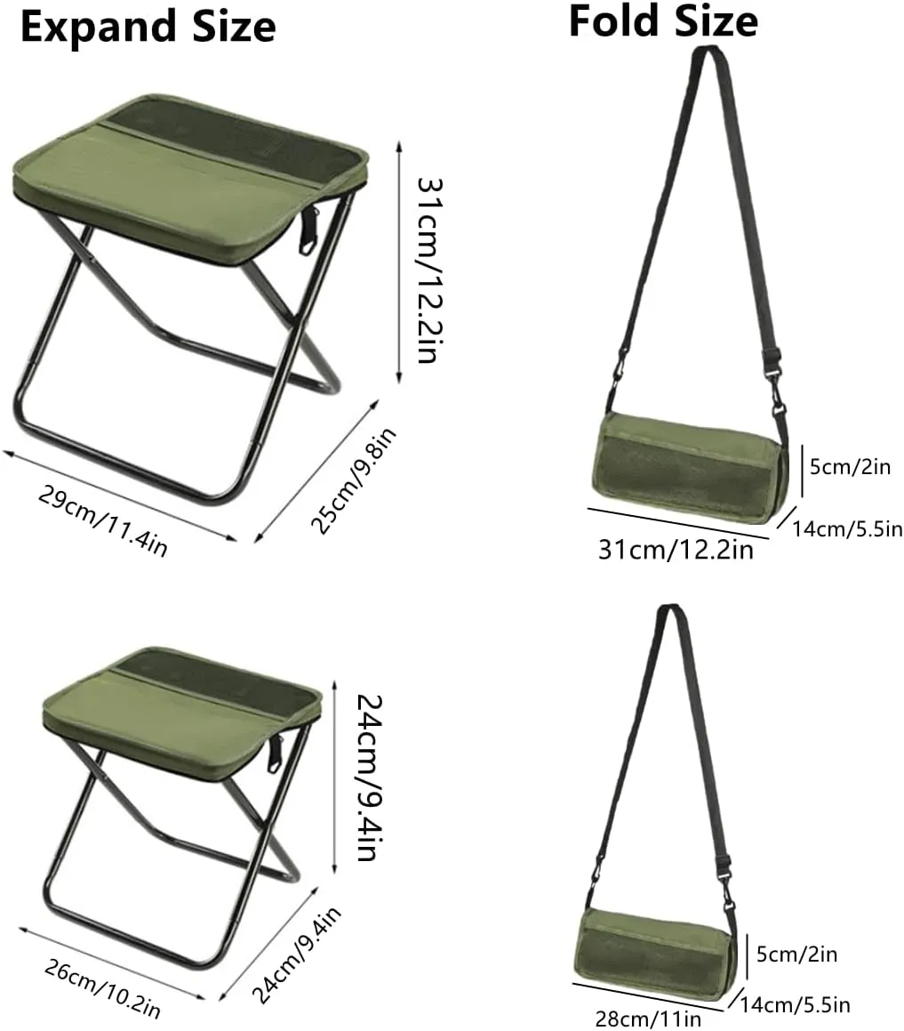 Foldable Backpack Stool,Portable Outdoor Camping Folding Stool,Ultra Lightweight Zipper Pocket Handbagstool with Adjustable Shoulder Strap,for Mountaineering,Hiking,Fishing (1 pcs Khaki, Small)