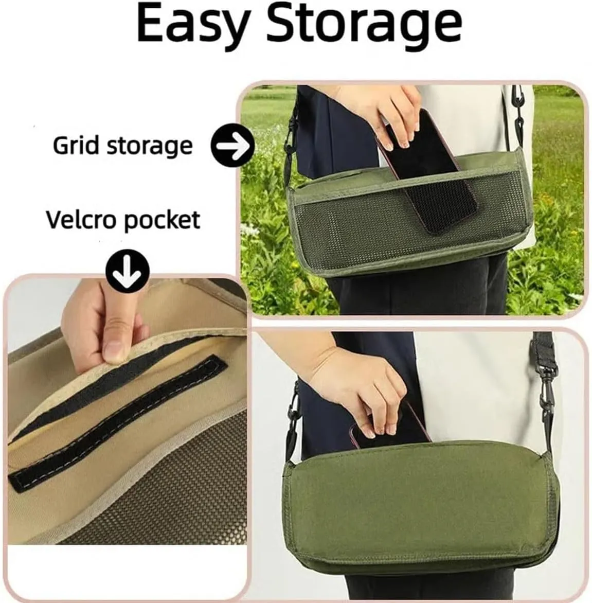 Foldable Backpack Stool,Portable Outdoor Camping Folding Stool,Ultra Lightweight Zipper Pocket Handbagstool with Adjustable Shoulder Strap,for Mountaineering,Hiking,Fishing (1 pcs Khaki, Small)