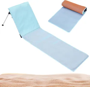 Foldable Beach Chair Portable Heavy Duty Sunbathing Beach Lounge Chair Holidays Stable Outdoor Reclining Beach Chair with Carry Bag for Garden, Park, Camping (Blue-Sky), Portable Beach Chair