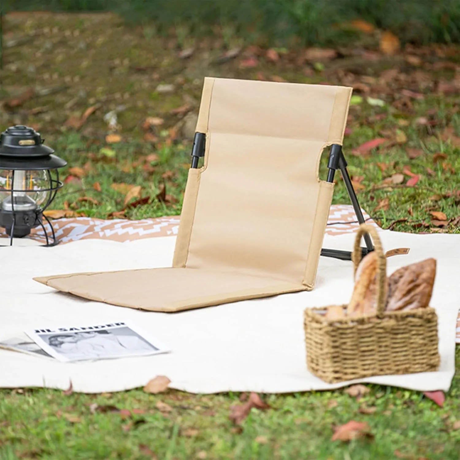 Foldable Beach Chair with Carry Bag, Portable Sunbathing Beach Lounge Chair with Back Rest, Folding for Holidays Garden Park Camping Beige, Folding
