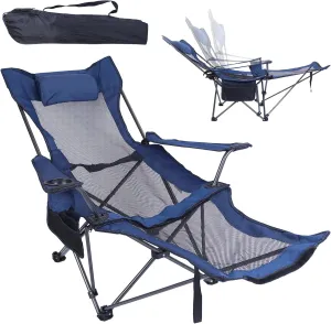 Foldable Camping Chair Reclining Camping Chair 330LBS Load Heavy Duty Steel Lawn Chair Collapsible Chair with Reclining Backrest Angle Cup Holder Pillow Side Pocket Carry Bag for Outdoor Fishing