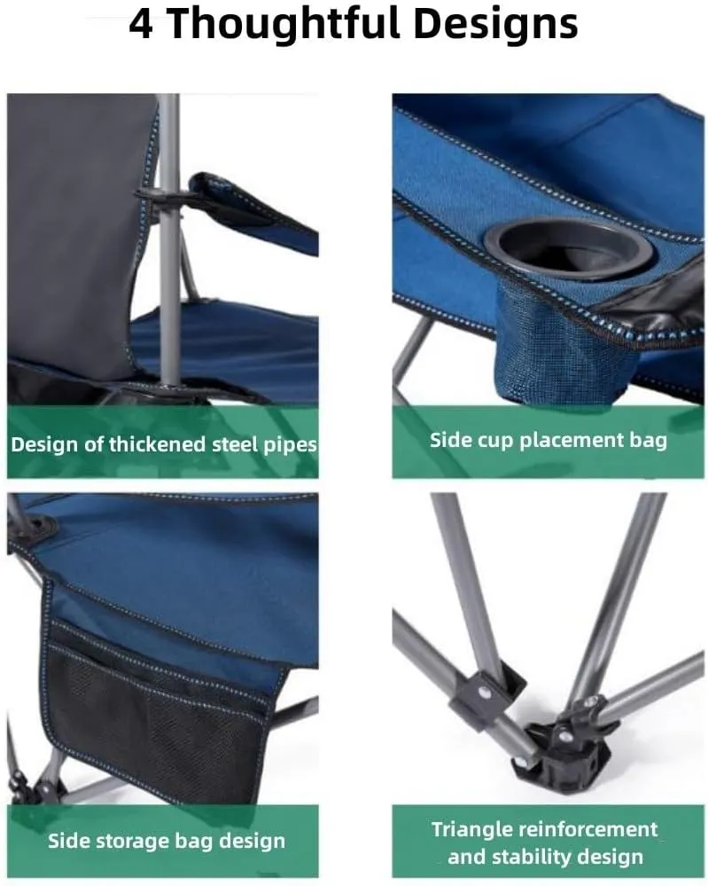 Foldable Camping Chair with footrest, mesh Lounge Chair with Cup Holder, Foldable Camping Chair with Storage Bag, Load-Bearing 150kg, Suitable for Outdoor, Home, Office Lunch Break