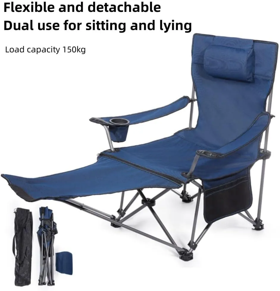 Foldable Camping Chair with footrest, mesh Lounge Chair with Cup Holder, Foldable Camping Chair with Storage Bag, Load-Bearing 150kg, Suitable for Outdoor, Home, Office Lunch Break