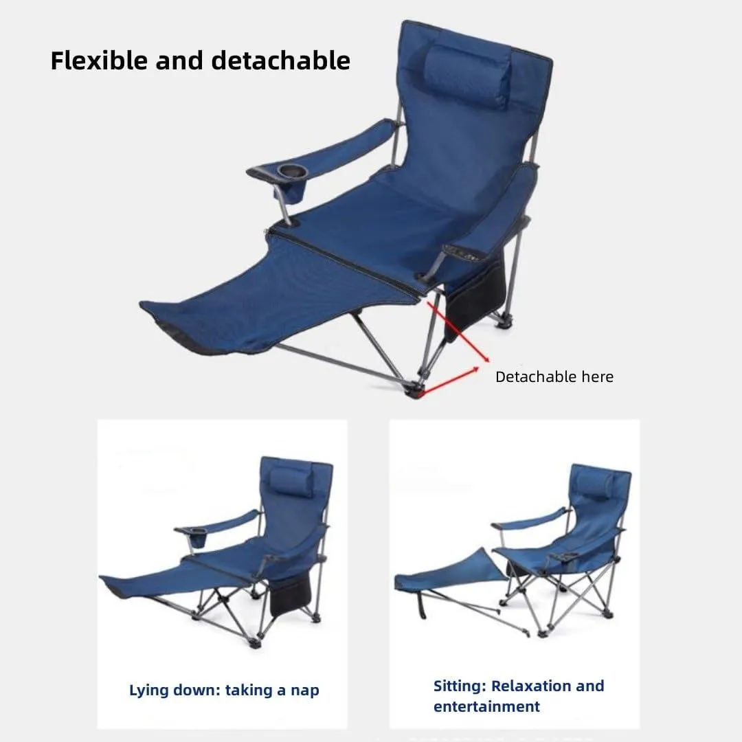 Foldable Camping Chair with footrest, mesh Lounge Chair with Cup Holder, Foldable Camping Chair with Storage Bag, Load-Bearing 150kg, Suitable for Outdoor, Home, Office Lunch Break