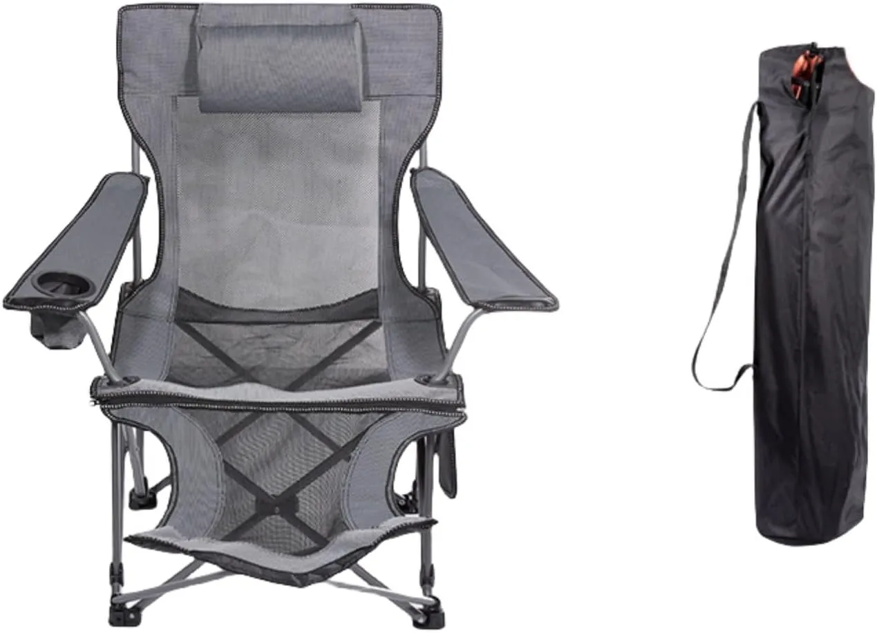 Foldable Camping Chair with footrest, mesh Lounge Chair with Cup Holder, Foldable Camping Chair with Storage Bag, Load-Bearing 150kg, Suitable for Outdoor, Home, Office Lunch Break