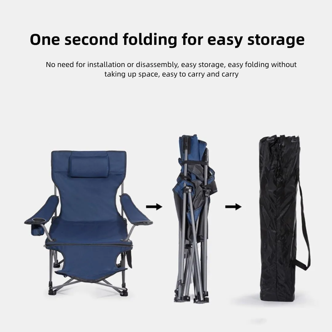 Foldable Camping Chair with footrest, mesh Lounge Chair with Cup Holder, Foldable Camping Chair with Storage Bag, Load-Bearing 150kg, Suitable for Outdoor, Home, Office Lunch Break