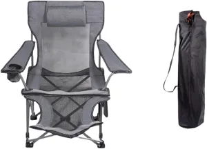 Foldable Camping Chair with footrest, mesh Lounge Chair with Cup Holder, Foldable Camping Chair with Storage Bag, Load-Bearing 150kg, Suitable for Outdoor, Home, Office Lunch Break